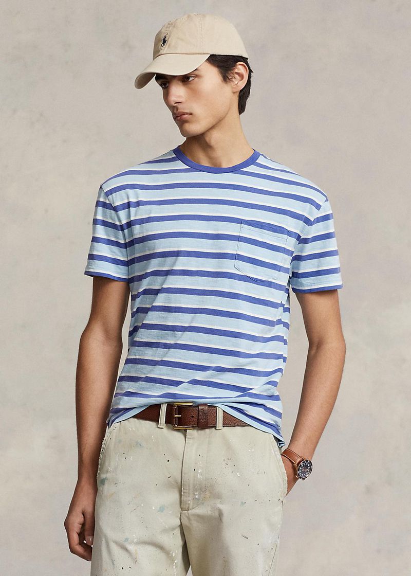 Camiseta Polo Ralph Lauren Hombre Classic Fit Striped Jersey Chile Azules YGOVK-9238